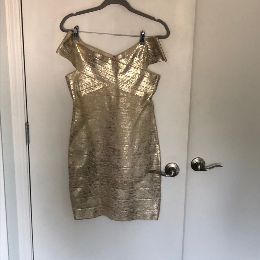 Bebe Dress Brushed Foil Bandage Gold